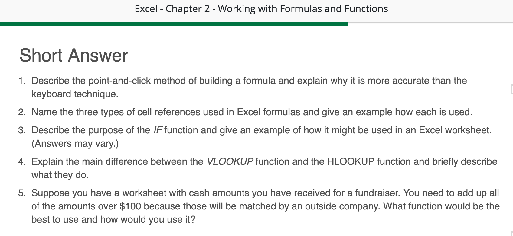 Excel - Chapter 2 - Working with Formulas and