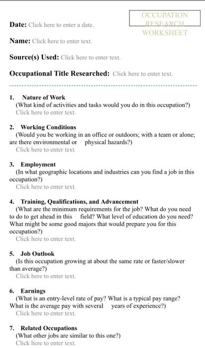 Date: Click here to enter a date. OCCUPATION