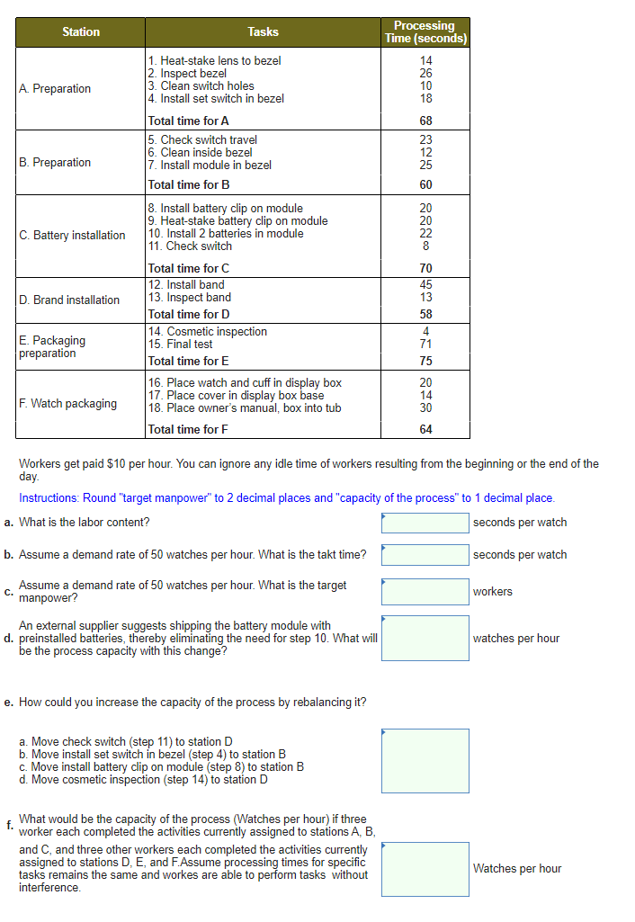 Station Tasks Processing Time (seconds) 14 26 10