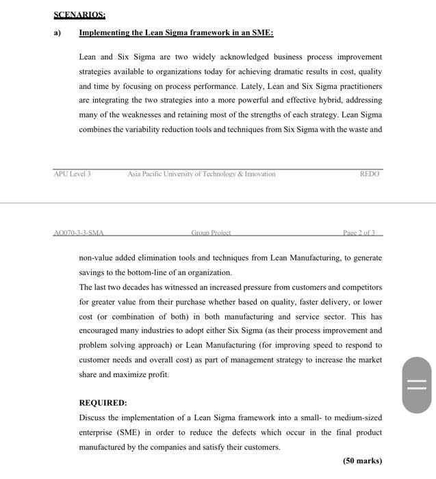 SCENARIOS: a) Implementing the Lean Sigma