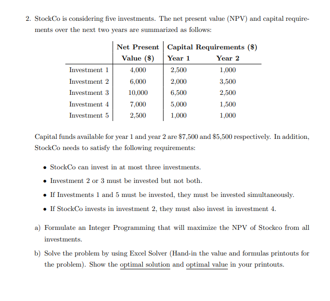 Please show answers on EXCEL 2. StockCo is
