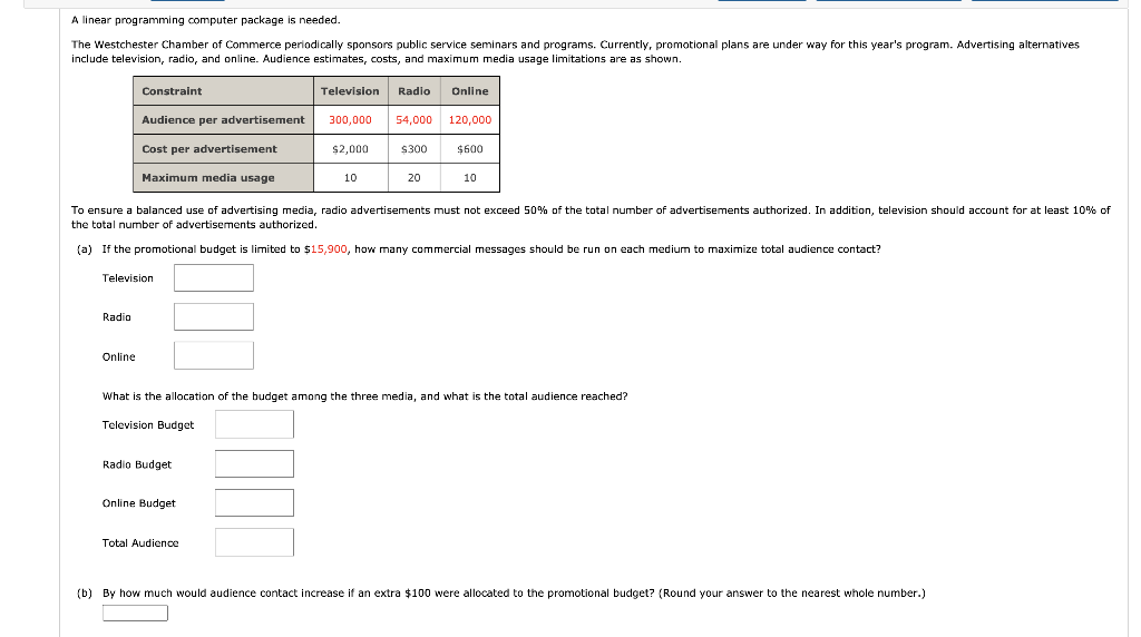 A linear programming computer package is needed.