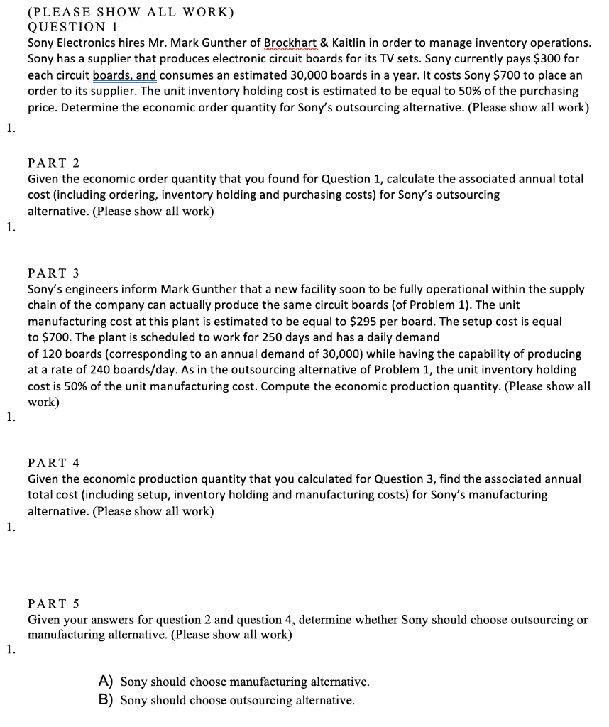 Inventory homework (Deterministic Models) (Please