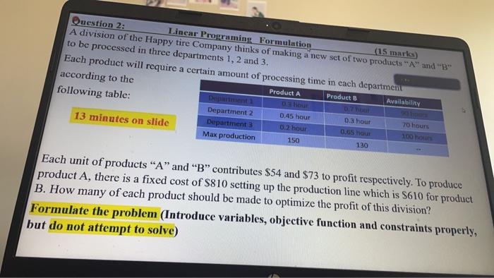 Question 2: Linear Programing Formulation 15.