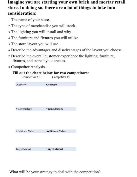s. The store layout you will use. Describe the