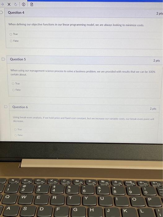 X006 Question 4 2 pts When defining our objective