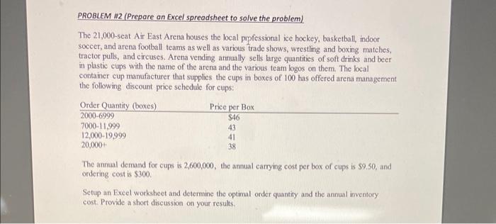 PROBLEM H2 (Prepare an Excel spreadsheet to solve