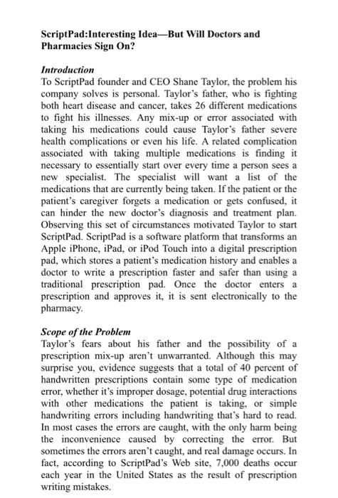 Give possible questions to the case study with