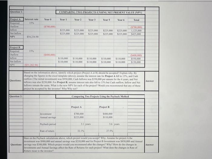 Questions COMPARING TWO PROJECTS UNSING NET
