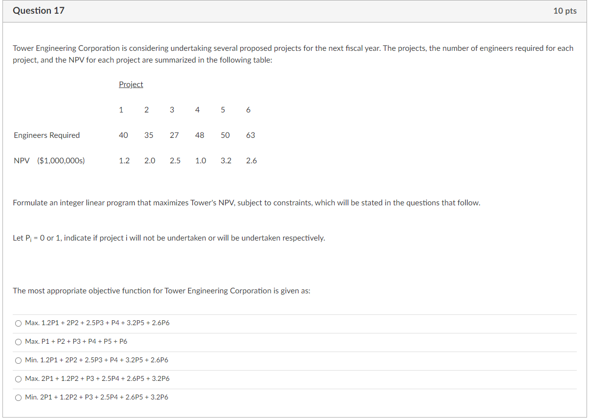 Tower Engineering Corporation is considering