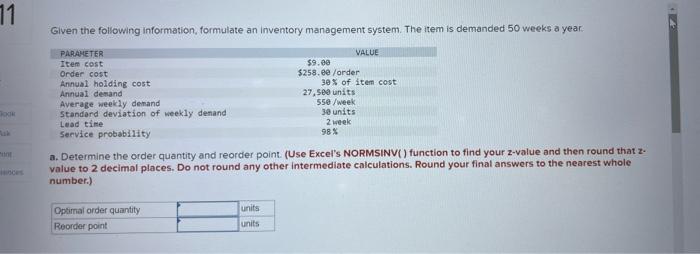 Given the following information, formulate an