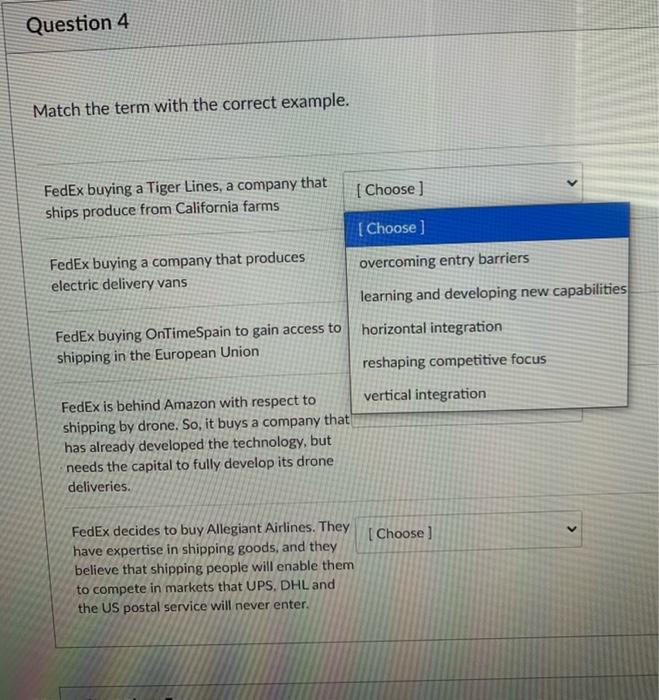 Question 4 Match the term with the correct