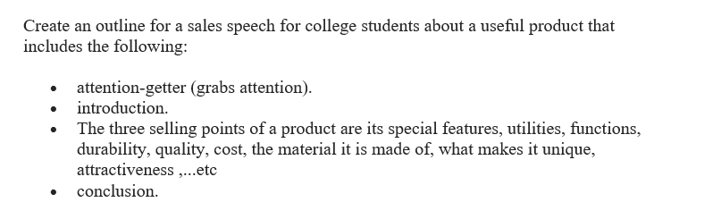 Create an outline for a sales speech for college