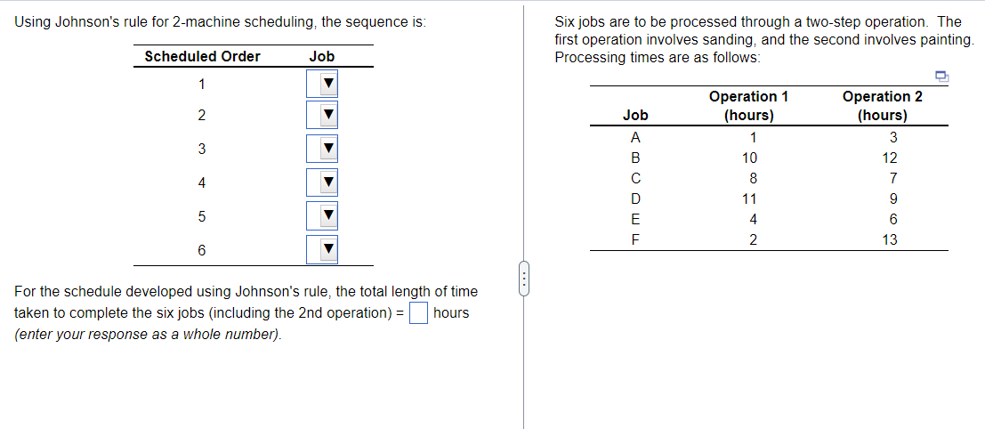 PLEASE HELP! Using Johnson's rule for 2-machine