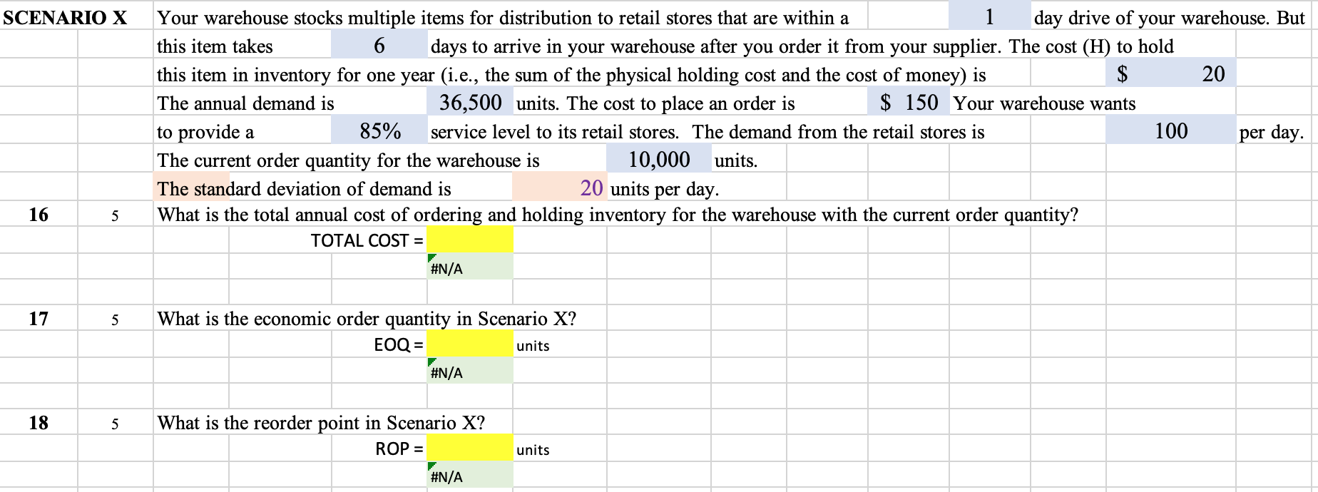 SCENARIO X Your warehouse stocks multiple items