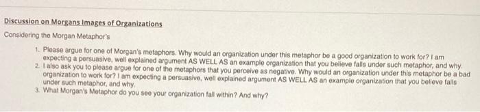 Discussion on Morgans Images of Organizations
