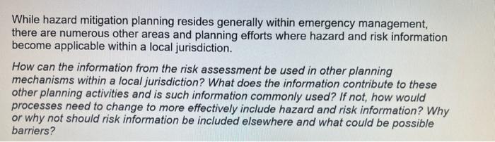 While hazard mitigation planning resides