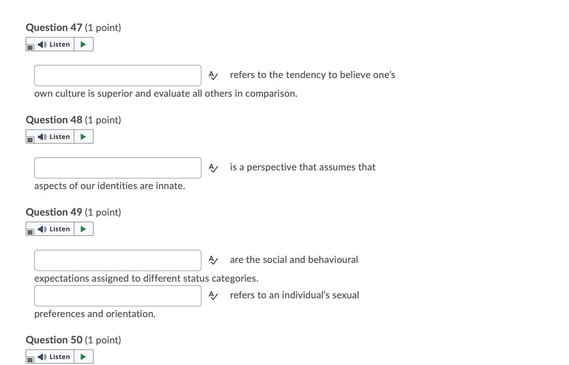 Question 50 (1 point) > E Listen A/ describes a