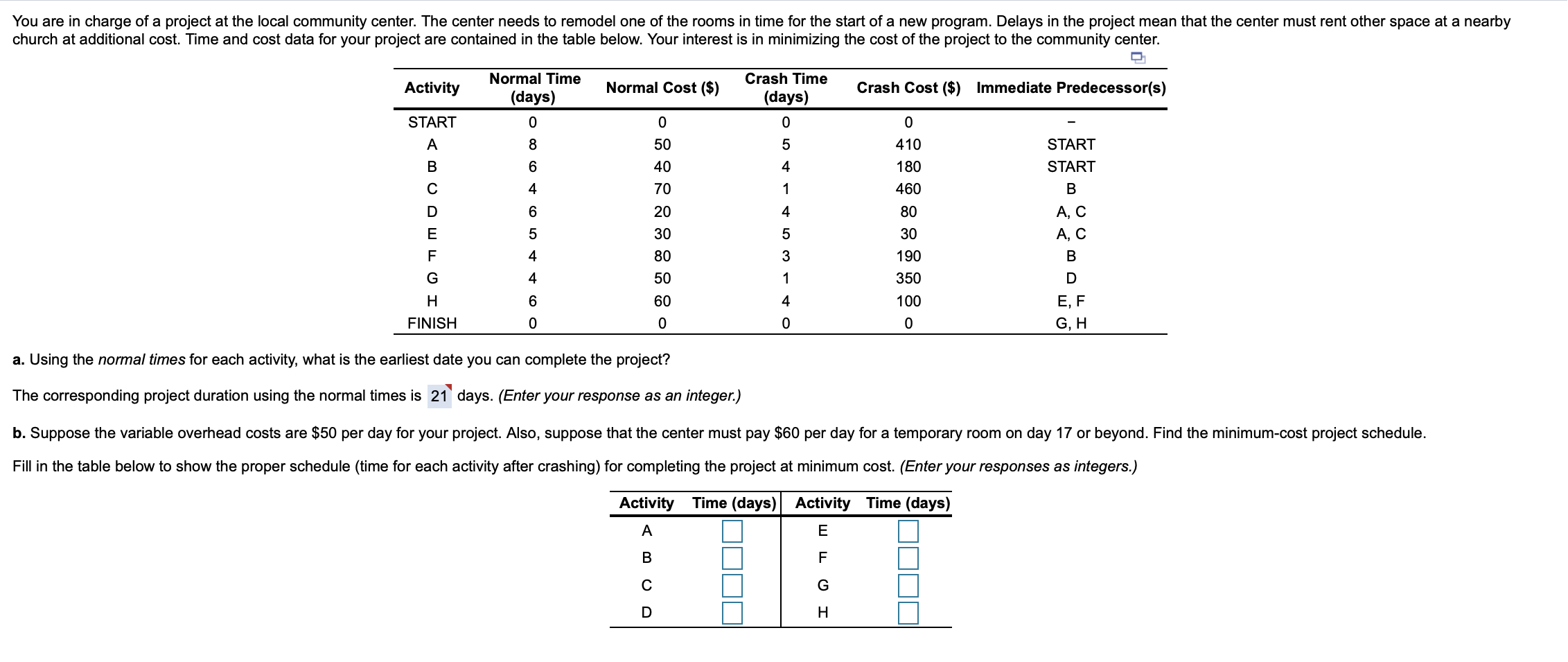I'm not sure how the answer to part A is 21