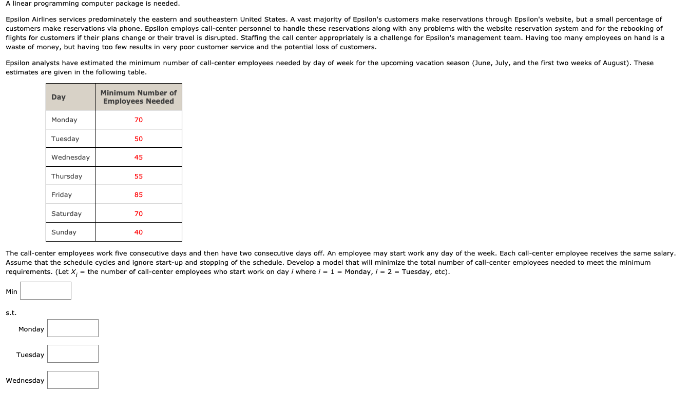 A linear programming computer package is needed.