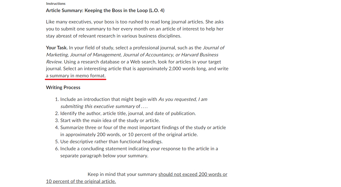 Instructions Article Summary: Keeping the Boss in