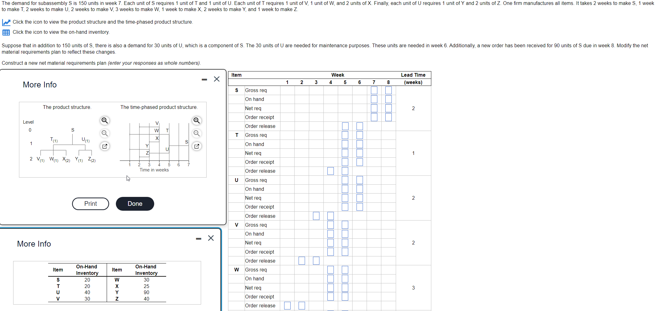 o make T, 2 weeks to make U, 2 weeks to make V,3