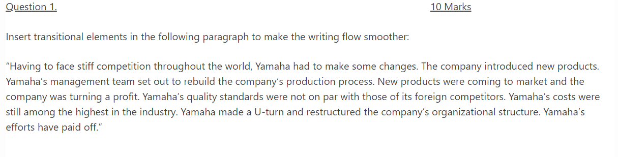 Question 1. 10 Marks Insert transitional elements