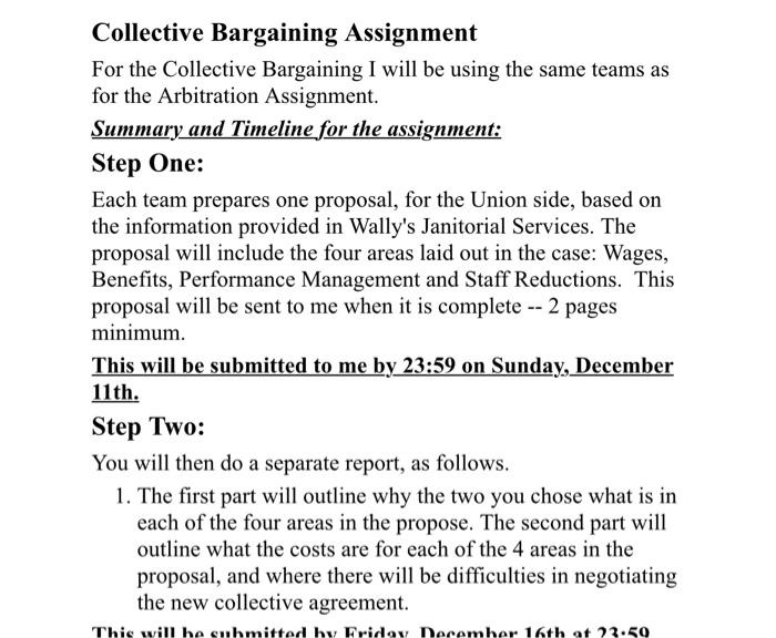 Collective Bargaining Assignment For the