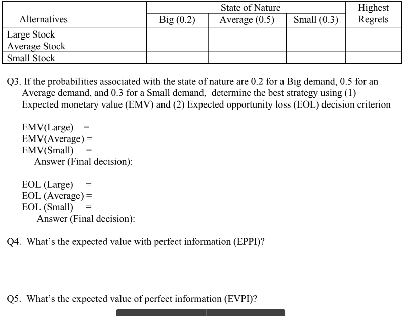 Q3. If the probabilities associated with the