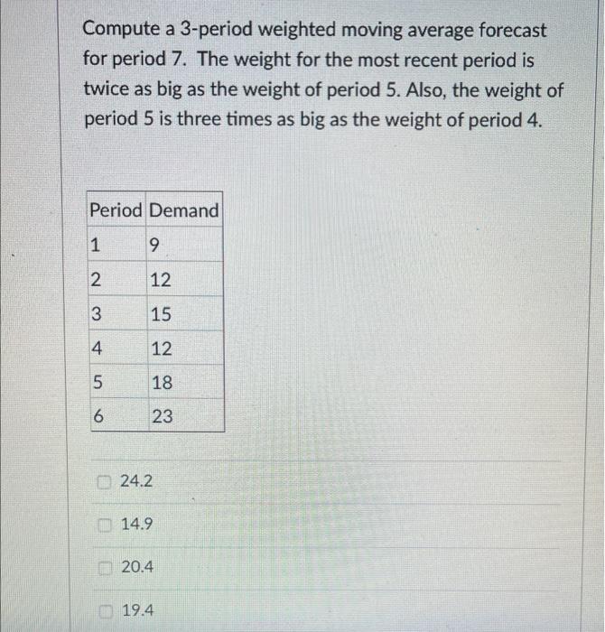 Compute a 3-period weighted moving average