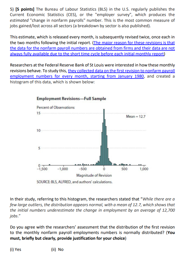 5) [5 points] The Bureau of Labour Statistics