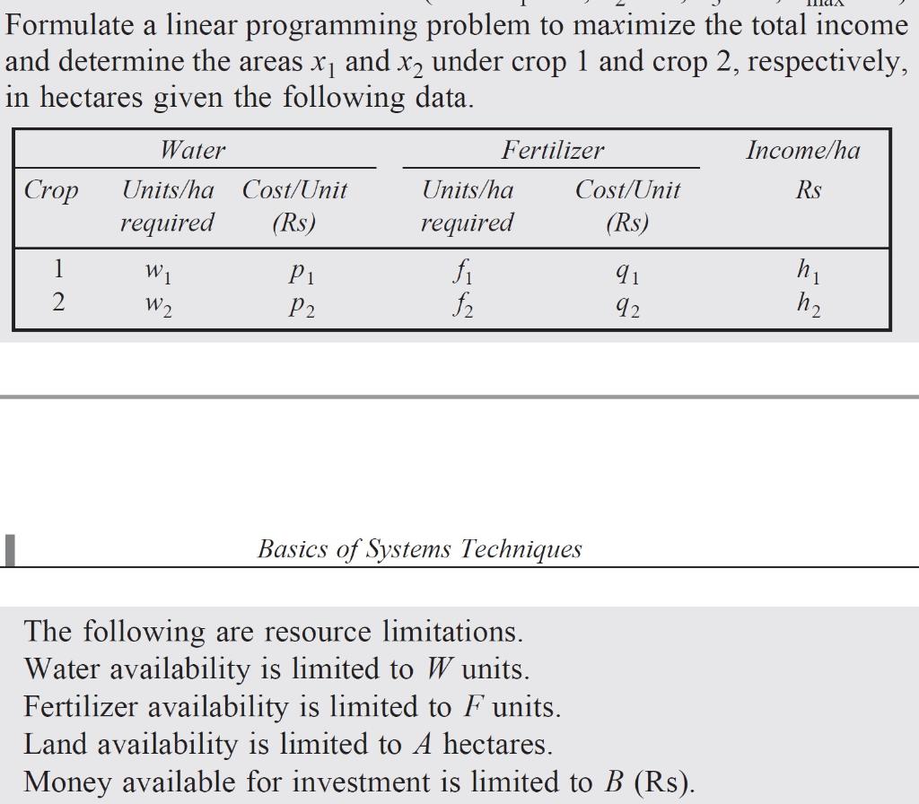 Formulate a linear programming problem to