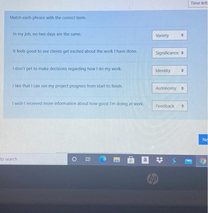 is this correct Time left Match each phrase with