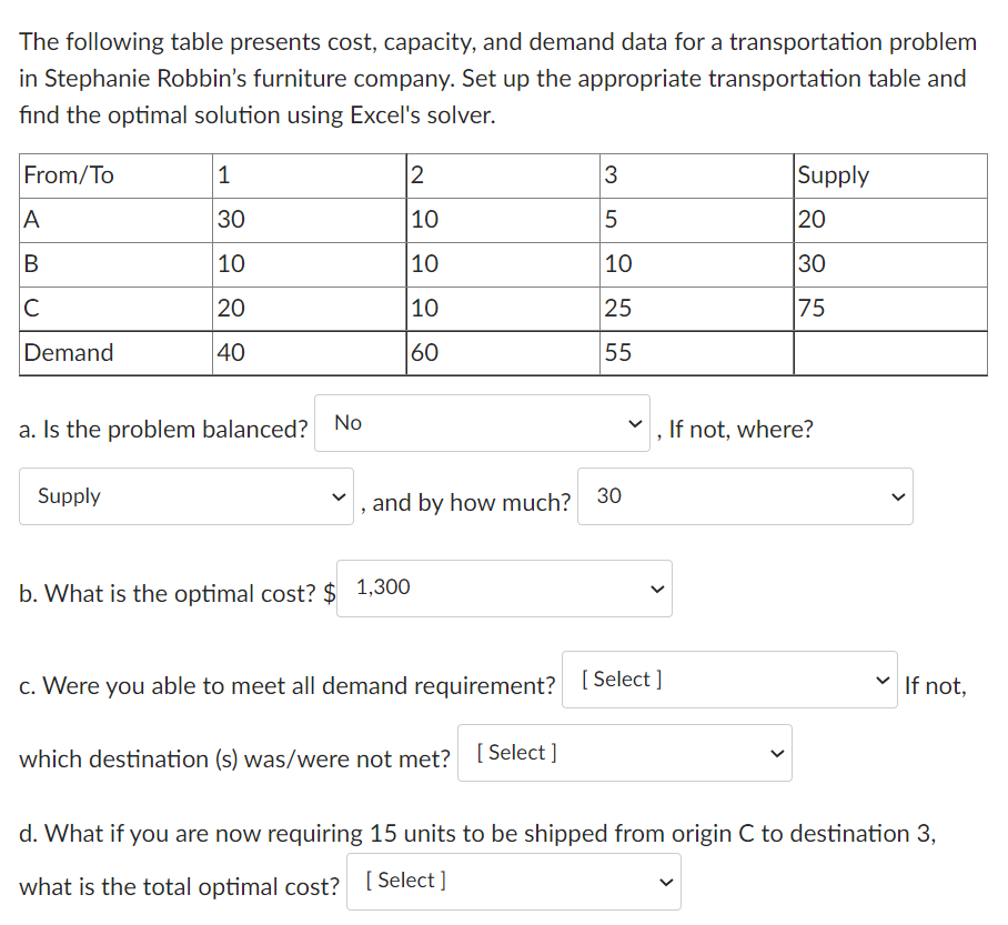 ***Please answer c. and d. The following table