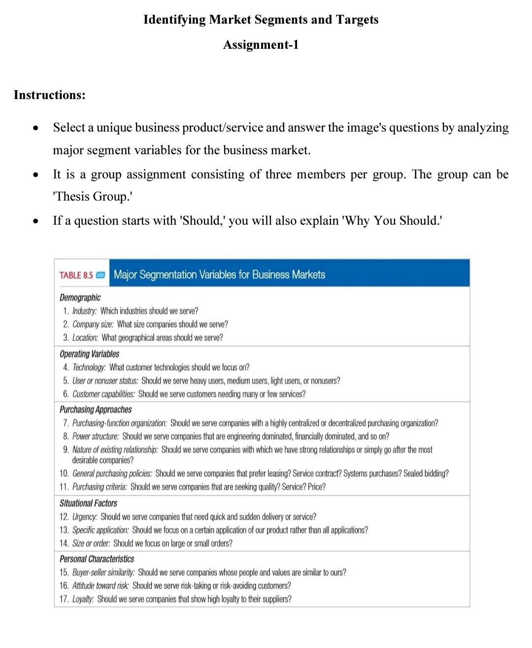 Identifying Market Segments and Targets
