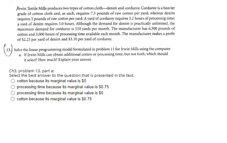 Question 13.A Choose from the multiple choice.
