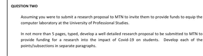 QUESTION TWO Assuming you were to submit a