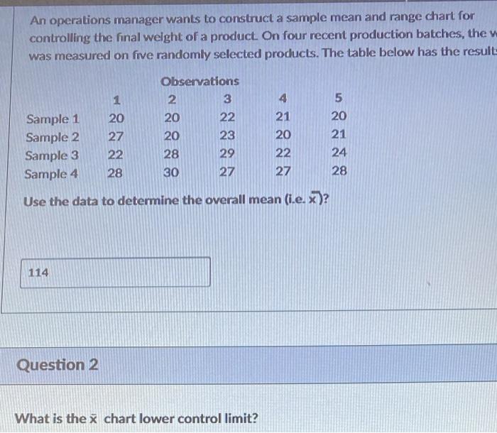 An operations manager wants to construct a sample