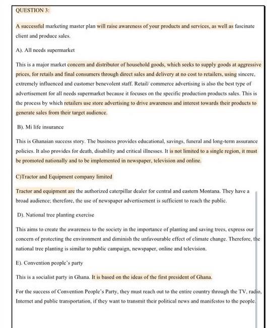 I need it ASAP QUESTION 3: A successful marketing