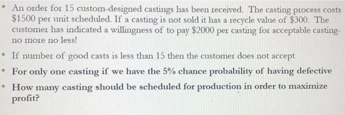 answer must be with excel An order for 15