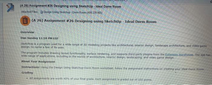 (A 26) Assignment #26 Designing using SketchUp -