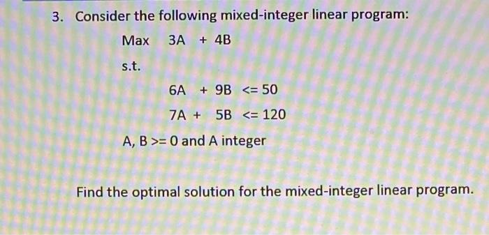 3. Consider the following mixed-integer linear