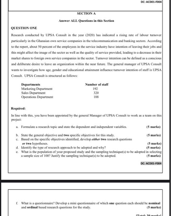 DC: ACD01-F004 SECTION A Answer ALL Questions in