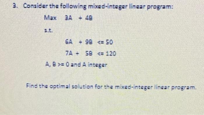 3. Consider the following mixed-integer linear