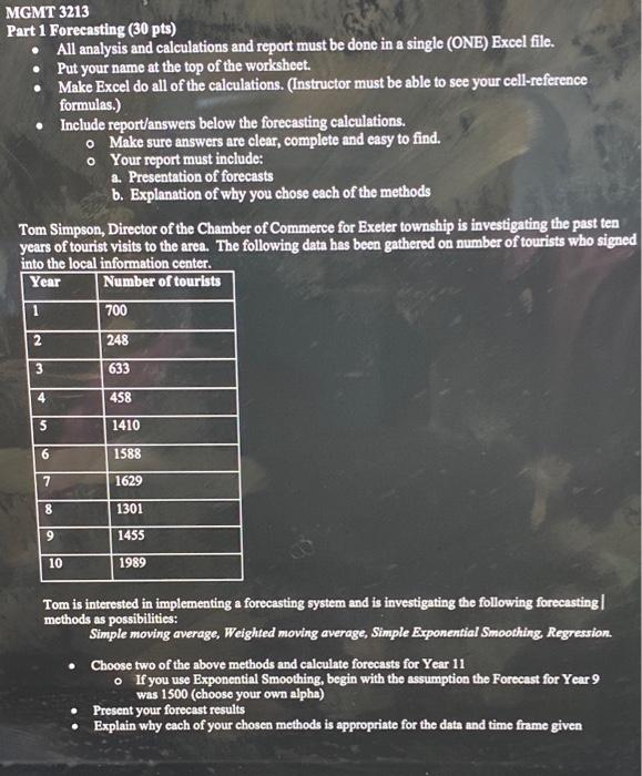 formulas needed MGMT 3213 Part 1 Forecasting (30