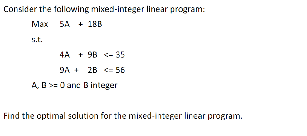 Consider the following mixed-integer linear