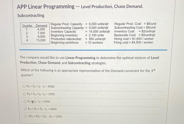 APP Linear Programming - Level Production, Chase