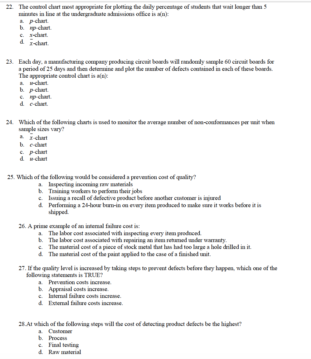 22. The control chart most appropriate for