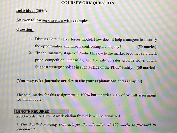 COURSEWORK QUESTION Individual (20%) Answer