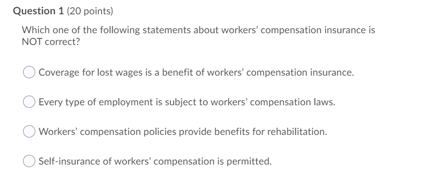 Question 1 (20 points) Which one of the following